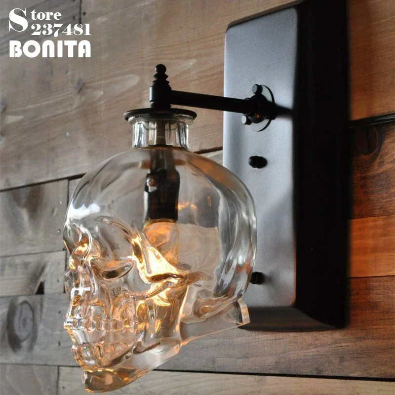 

Bar Cafe Home Decor Wall Lamp Retro Industrial Style Skull Head Glass Wall Sconces in The Bedroom Halloween Design Wall Lamp