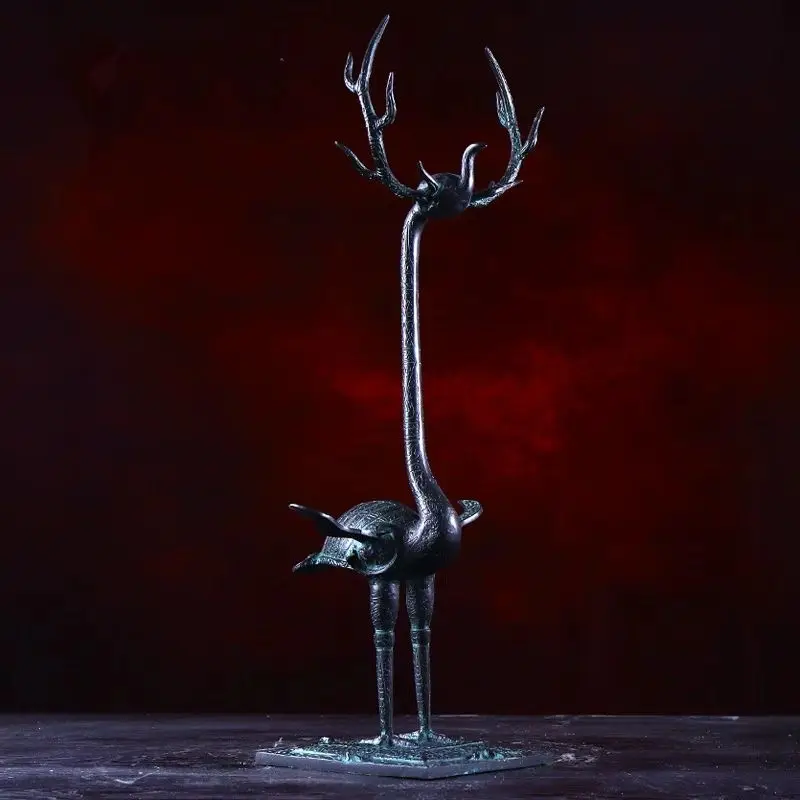 Pure copper antlers and cranes, bronzes, ancient style ornaments, film and television props, antique crane gifts