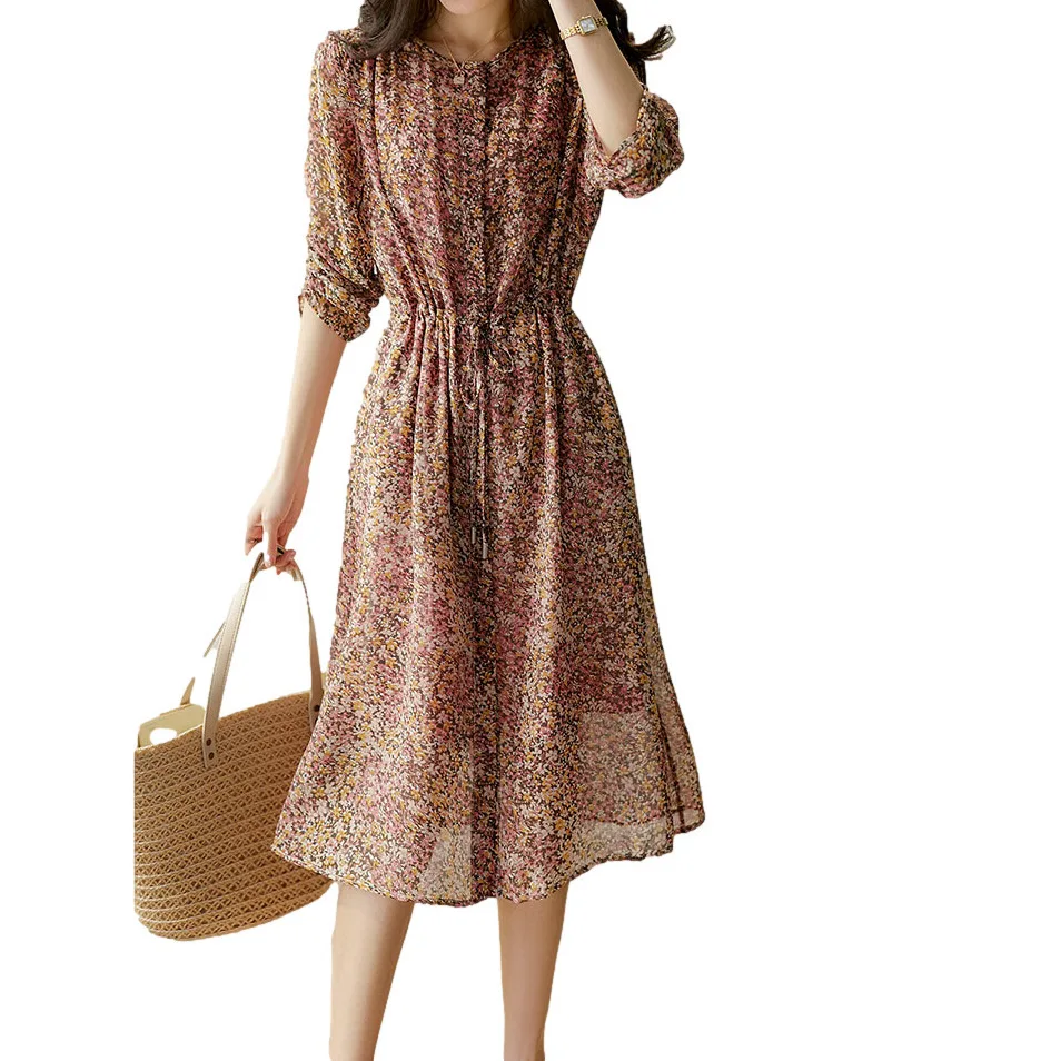 جودة عالية الحرير الحلو فستان زهري قميص الدانتيل متابعة الرباط الصيف النمط الفرنسي المرأة #4