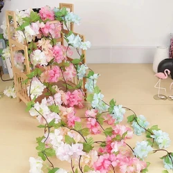 2.2m Artificial Flower String with Leaves Silk Cherry Blossom Rose Ivy Vines Living Room Garden Wedding Garland Arch Decoration