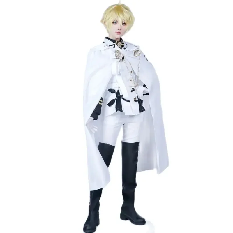 Mikaela Hyakuya Cosplay Anime Seraph Of The End Cosplay Costume Wigs White Cloak Jackets Vampire Uniforms Suits Handsome Party