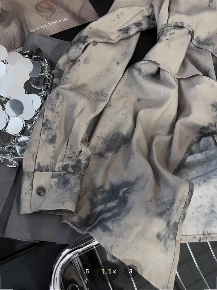 Corbata única otoño nuevo estilo elegante Top teñido con tinta Vintage camisa de mujer de longitud media