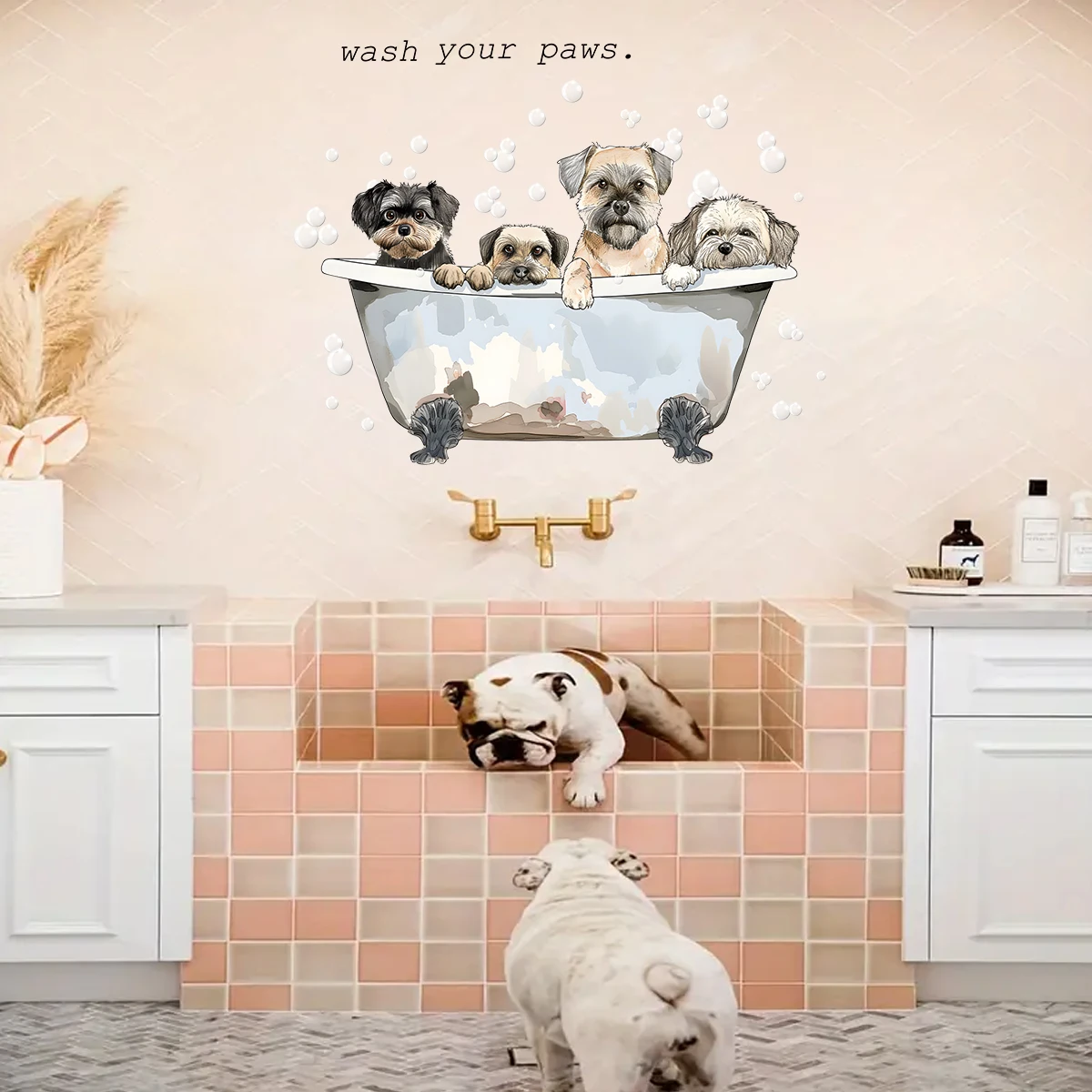 Cartoon Cute Dog Bath Wall Stickers for Bathroom Bedroom Decoration Wall Decals Kids Home Decor Background Accessories