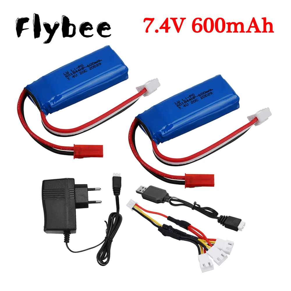 7.4V Battery for WLtoys K969 K979 K989 K999 P929 P939 RC Car Parts 2s 7.4V 600mAh Battery and USB Charger Set