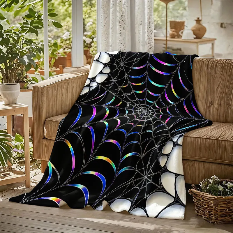 holographic spider web Flannel Blanket Warm Soft Halloween Christmas Decorative Couch Warm Cozy All-Season Gift