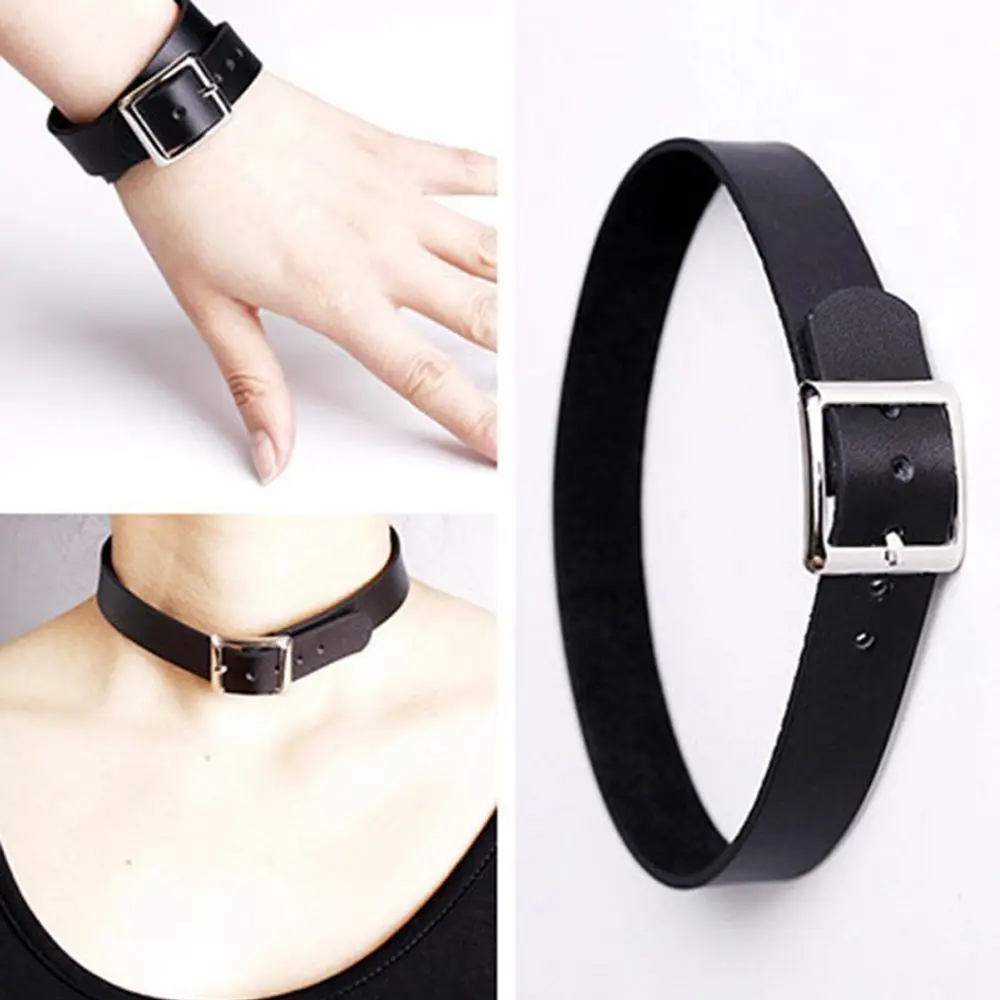 Chic Chain Punk Necklace Bracelet Leather Buckle Choker Collar