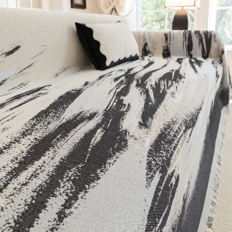 

Sand painting Chenille Sofa Towel for the Living Room, Abstract Style Home Decor with Tassel Edges, Three-Seater Sofa Set