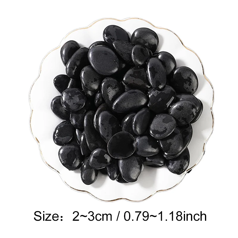 200/300/400g Black Polished Pebbles – River Stones for Aquarium, Garden Landscaping, Home Decor, Feng Shui and Vase Fillers TMZ view 5