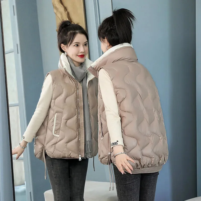 2023 New Ladies Fashion Casual Autumn Winter Coat Women\'s Sleeveless Vest Short Jacket Solid Korea Female Waistcoat Outerwear