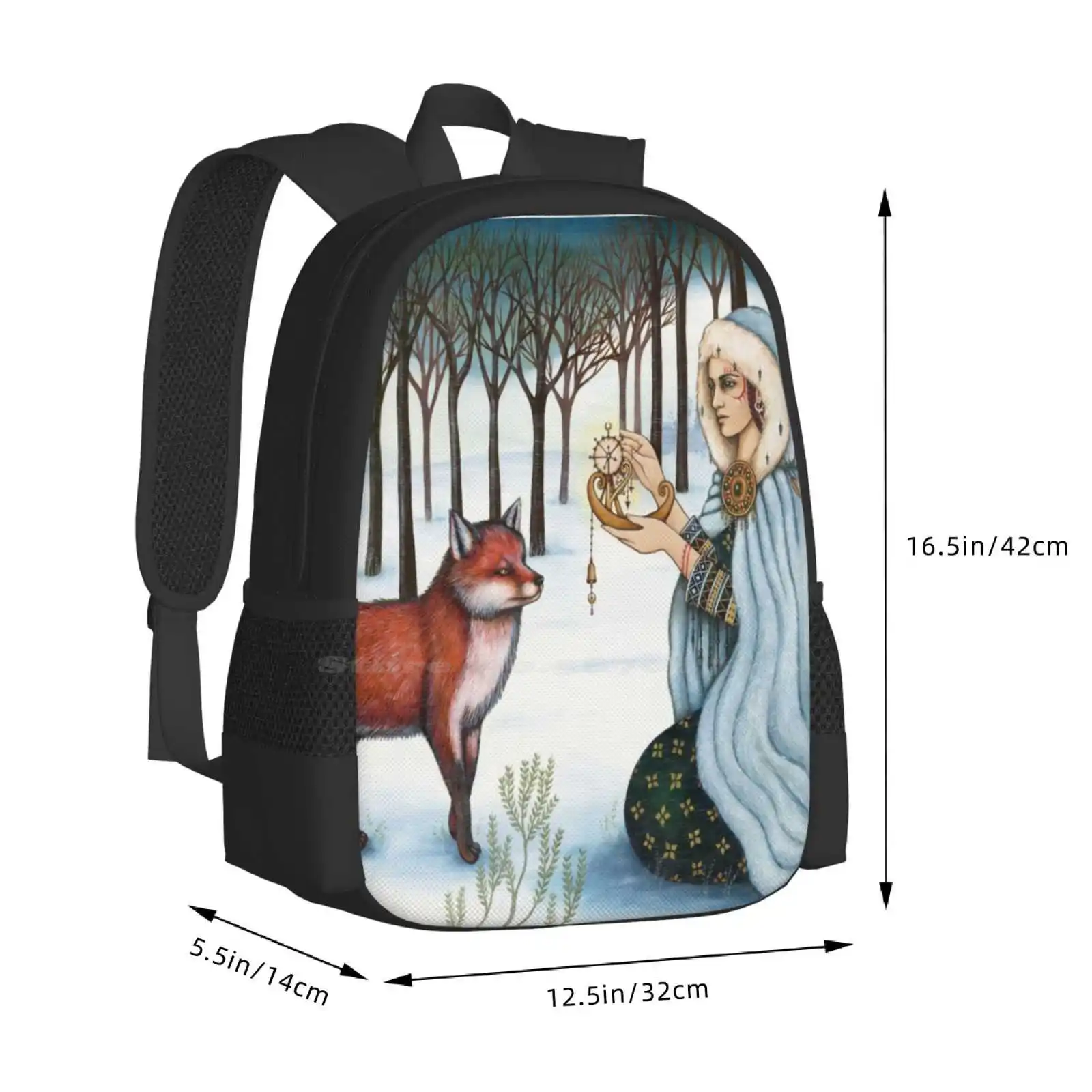 Mochila con diseño de zorro y árboles de nieve para estudiantes, bolsa mágica de invierno, el regalo del tiempo al rey rojo