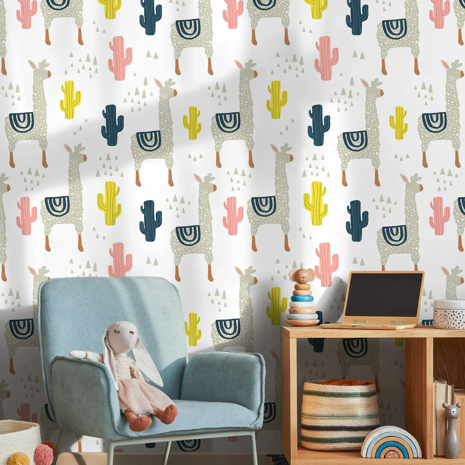 

Self-adhesive Llamas and Cactus Nursery Wallpaper,Colorful Animal Wallpaper Peel and Stick ,Children's Room Decor,Or Traditional