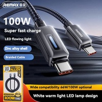 Remax 100W fast charging light led mobile phone data cable Type-C braided charging cable for iphone 15/16 Android