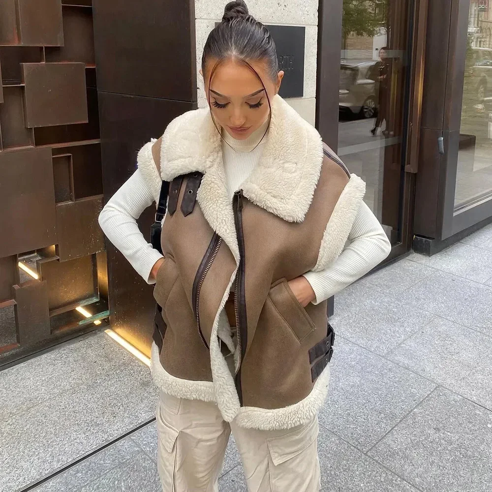 

Осенне-зимний женский теплый жилет с прошивкой, флисовое пальто, куртка без рукавов, меховая интегрированная верхняя одежда, новинка