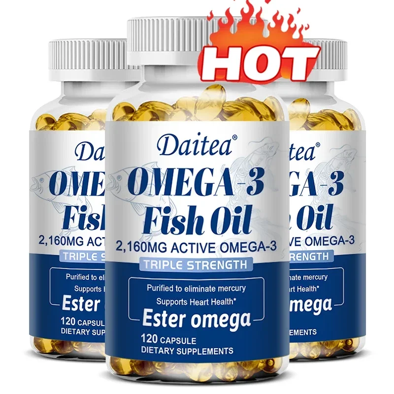 Daitea Fish Oil Capsule 2160 mg Suplemento rico en DHA y EPA, cognitivo, salud central, apoyo inmunológico, sin OGM