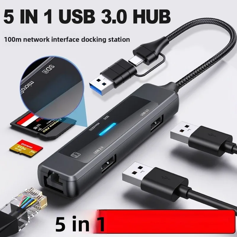 Type-c Docking Station Network Port Splitter 3.0hub Hub 5-in-1 Drive-free Dual-head 100M Usb Docking Station