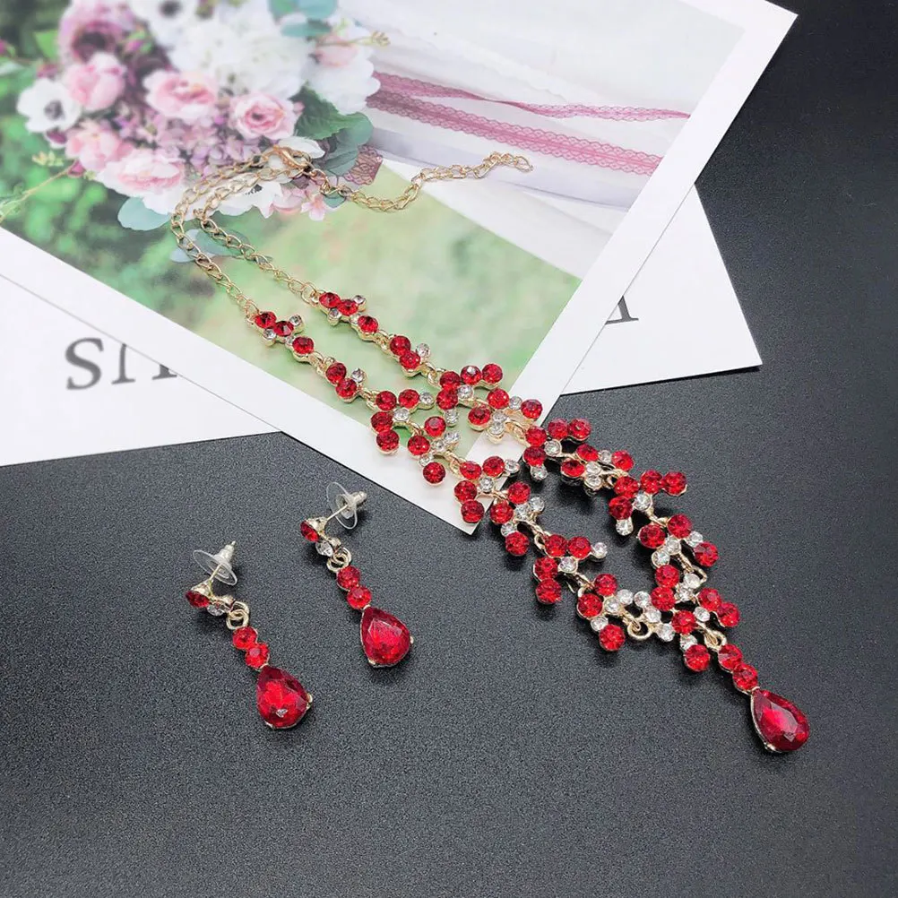 

1Set Wedding Necklace and Earring Set Stylish Rhinestone Jewelry for Women Bride Party Accessories Rhinestone Jewelry