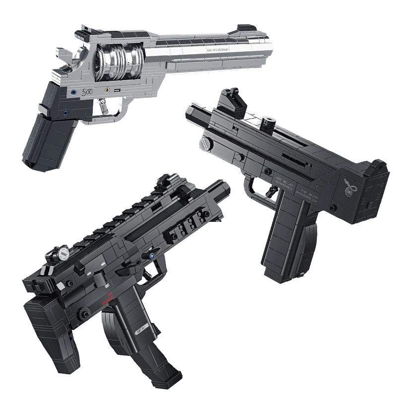 Technical M500 Revolver Pistol MP7 M10 Submachine Gun Building Blocks Military WW2 Weapons MOC Bricks Assemble Toys For Boy Gift