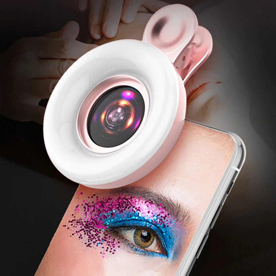 

Mobile Phone Fill Light 15X Macro Lens Portable Selfie LED Ring Flash Light Phone Selfie Lamp Universal Ring Clip Light