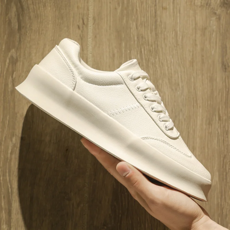 Originele Heren Sneakers Nieuwe Dikke Zolen Kleine Witte Schoenen Casual Sport Platte Hak Ronde Neus Comfortabele Trend Mode Elastische Pu