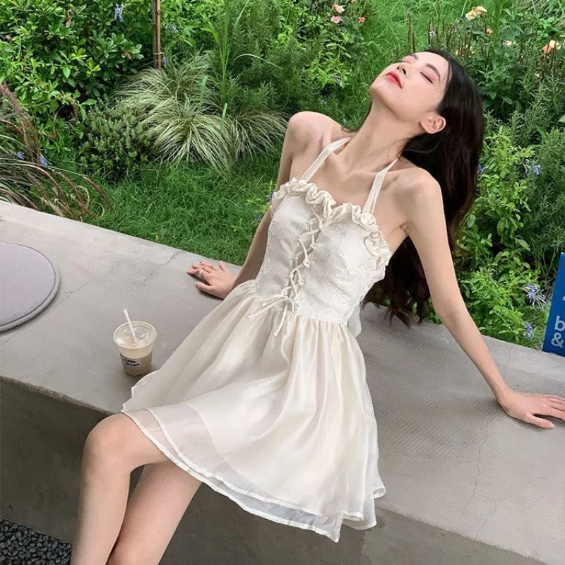 Sweet Girls One-piece Swimsuit Sexy Women Slim-fit High Waist Sleeveless Lace-up Beach Dresses Swimwear 2026 New Bathing Suit