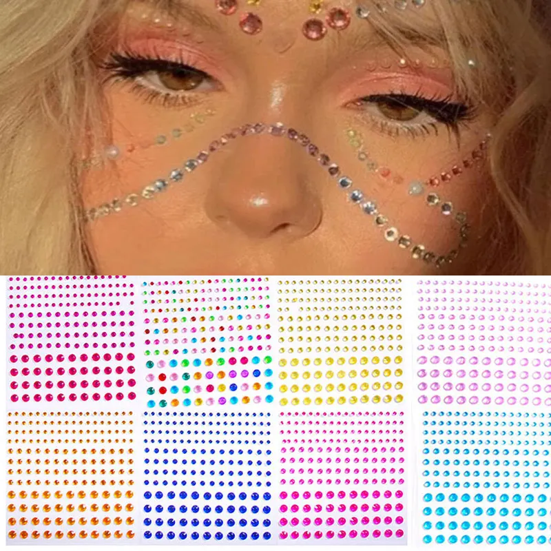 Gesicht Juwelen Party Festival Make-Up Dekoration Gesicht Körper Farbige 3D Diamant Juwelen Perlen Selbstklebende Lidschatten Acryl Aufkleber