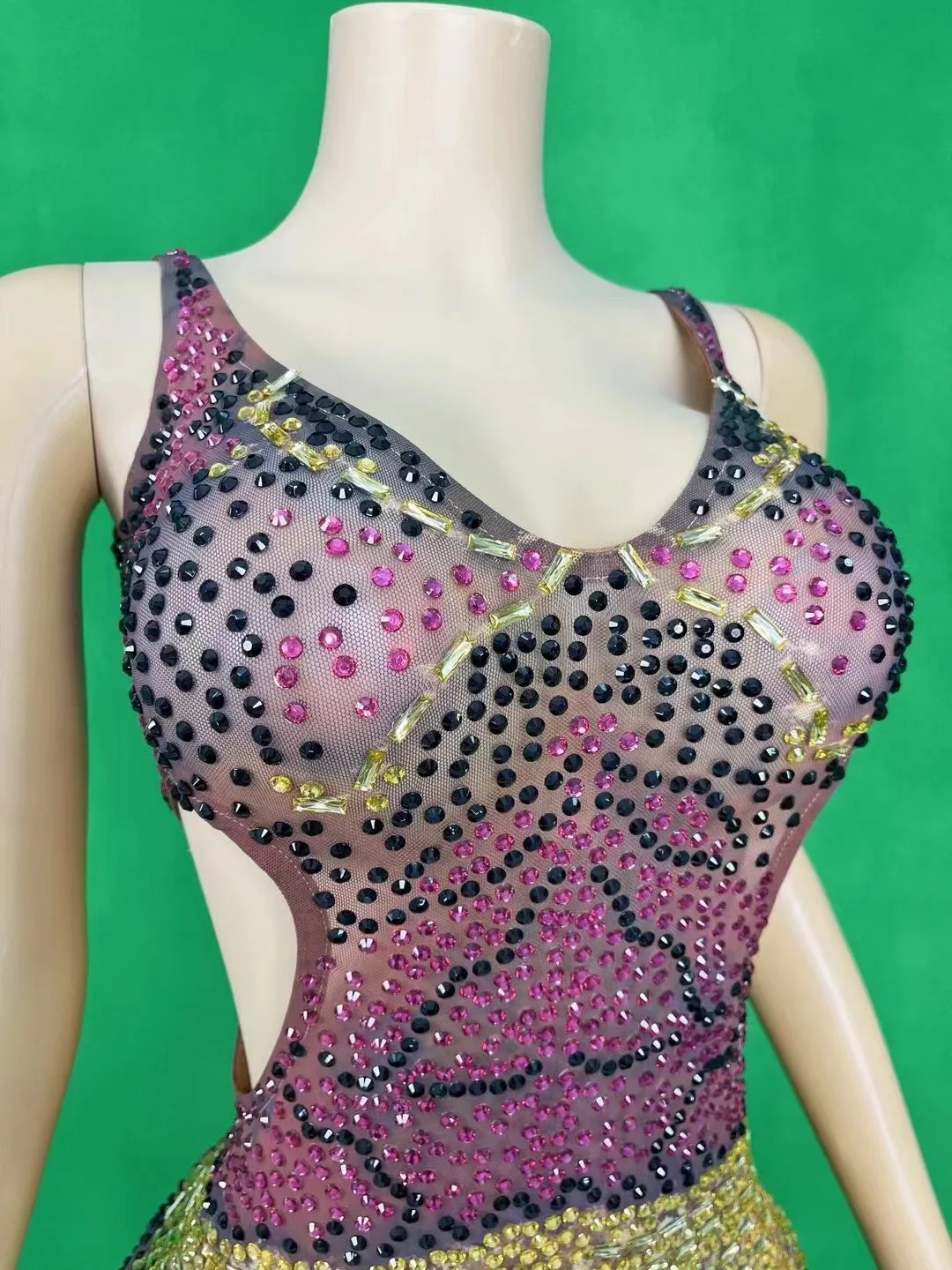 Seksowna scena specjalna błyszcząca dżetów sukienka z wąską talią kobiety koktajlowe przyjęcie urodzinowe wieczór wykonaj strój do sesji zdjęciowej