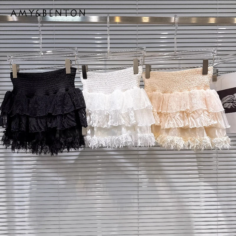 

Новая весенняя коллекция 2026: Элегантная многослойная женская короткая юбка с рюшами, высокой талией, в стиле Y2K, универсальная юбка-«тортик» для женщин