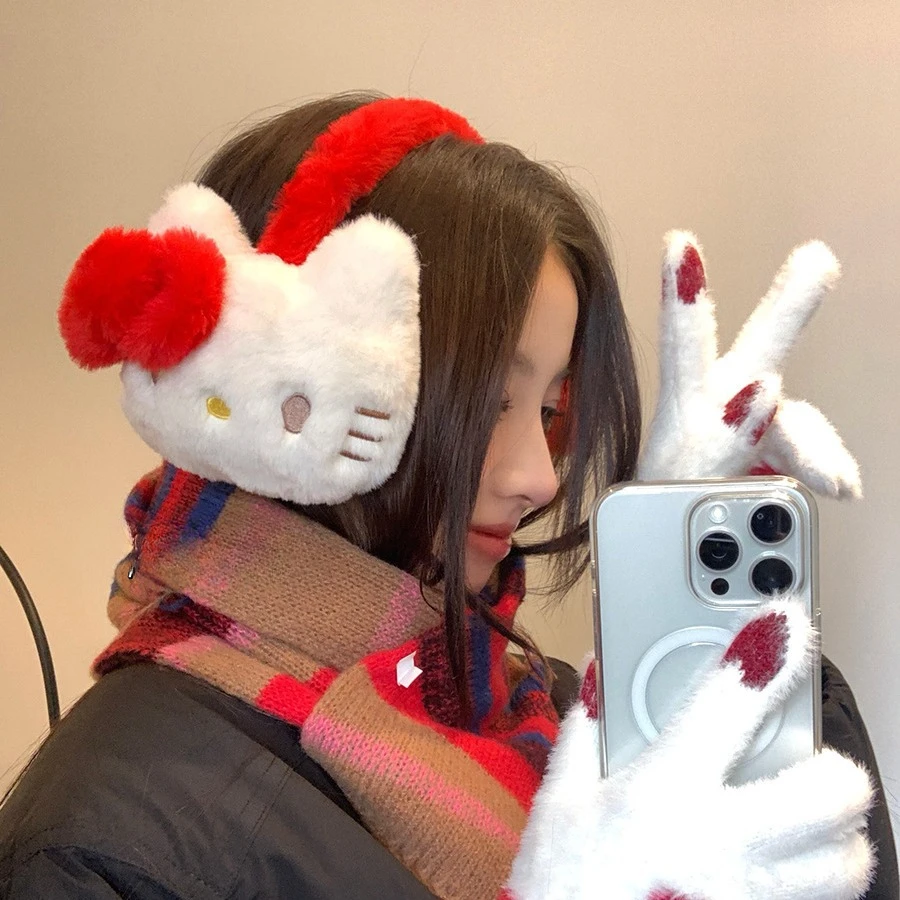 Kawaii Sanrio Hello Kitty Warm Earmuffs Anime Winter Cute Student Female Antifreeze Windproof Plush Ear Warmers Christmas Gift