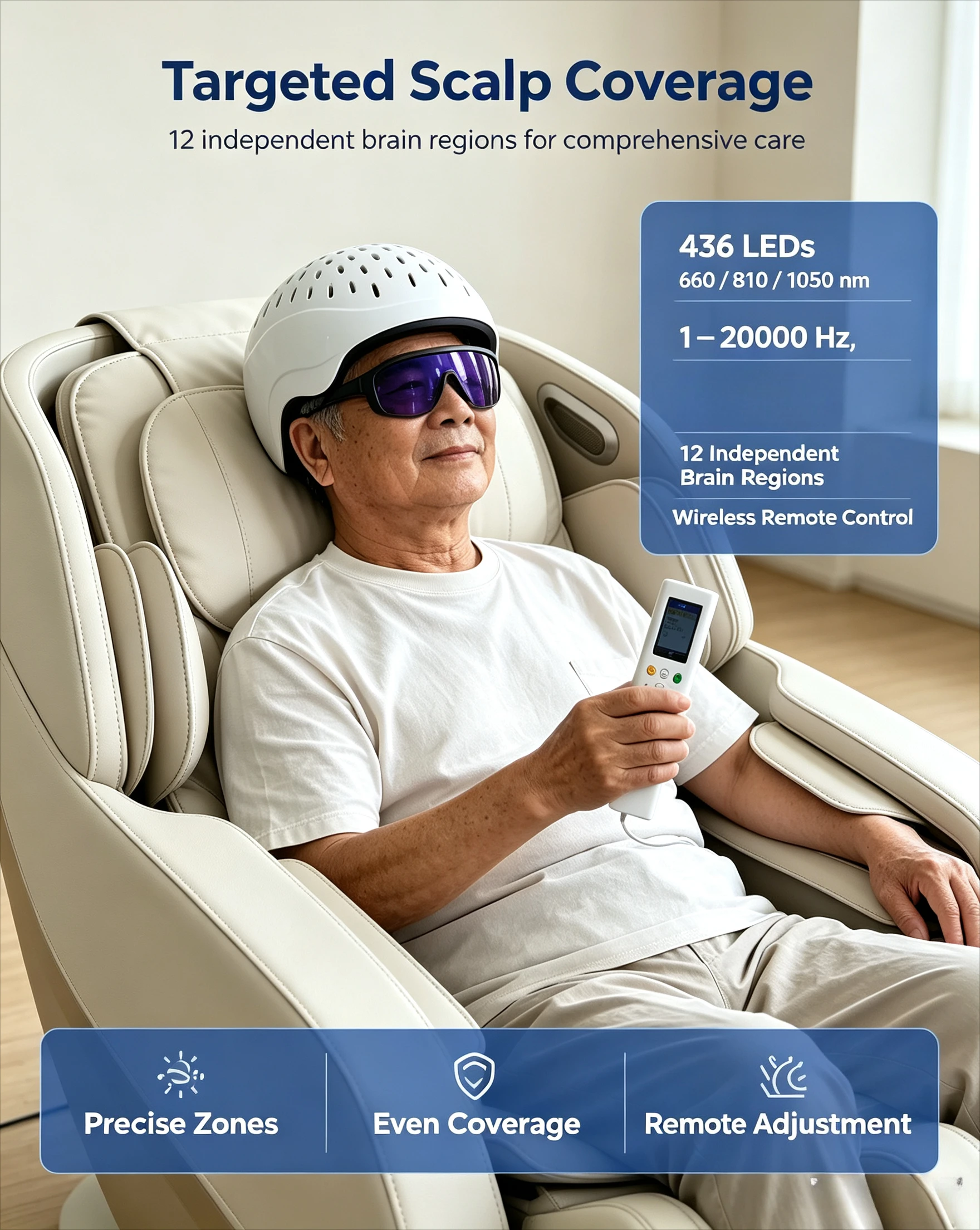 Transcranial Light Therapy Helmet 1070nm, Supports Parkinson’s Symptoms and Insomnia, Rechargeable Home Wellness