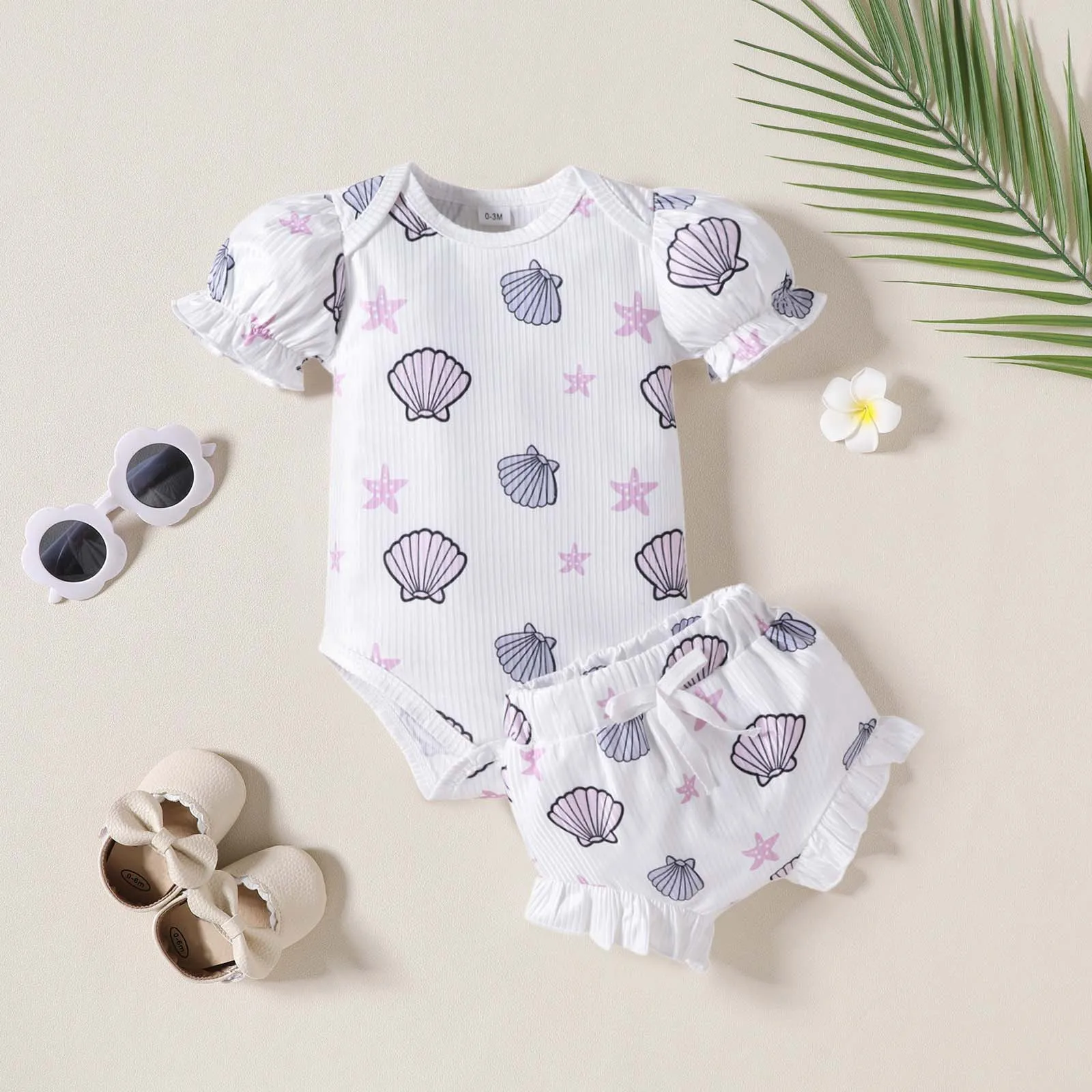 Infant Baby Girls Clothes Sets Summer Short Sleeve Cartoon Prints Romper Bodysuit Shorts Outfits Two Pieces Baby Clothes 0-24M