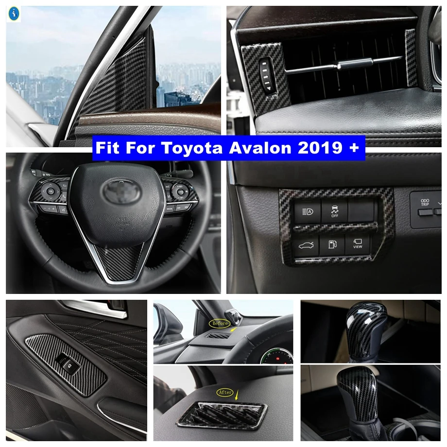 

Carbon Fiber Look Gear Shift Head Knob / Lights Switch / Glass Lift Panel Cover Trim Accessories For Toyota Avalon 2019 - 2023