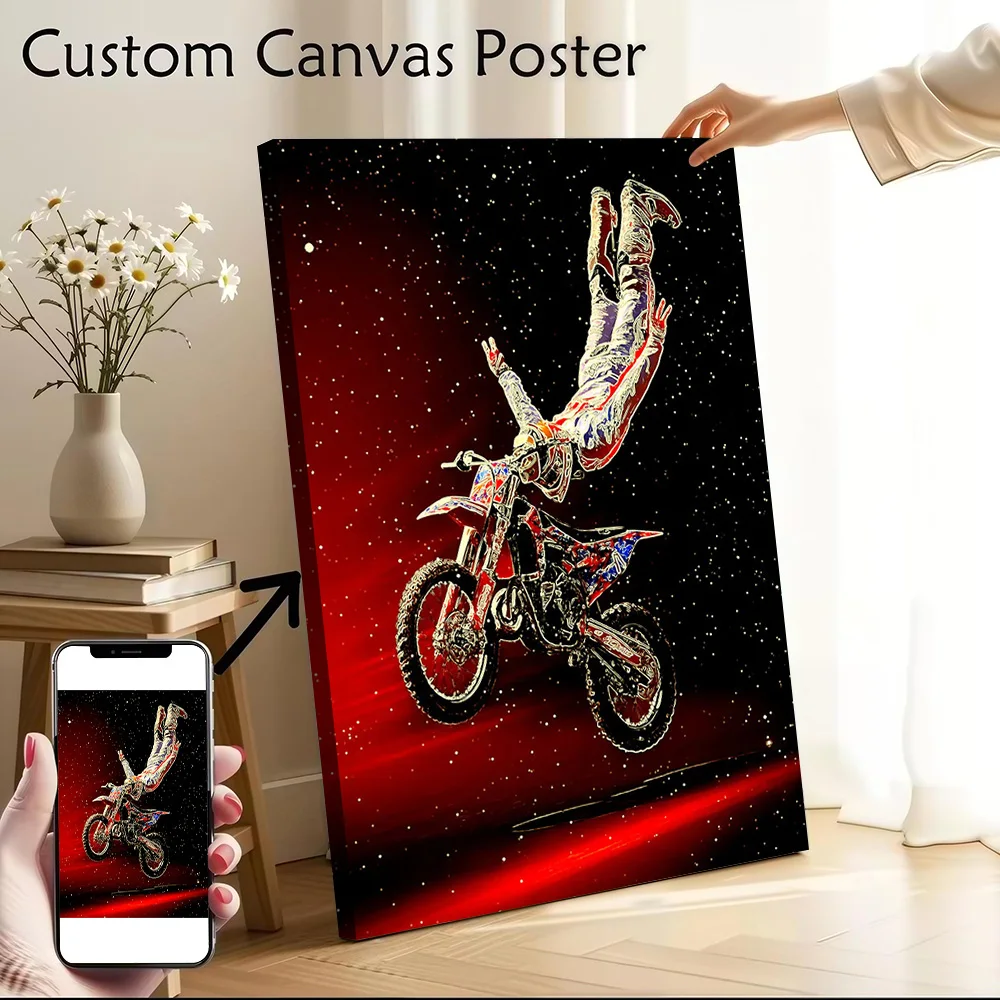 Motocross Rider Performing a Trick Canvas Poster Wall Art Customizable High Quality Printed Picture for Decor Luxury Decoration