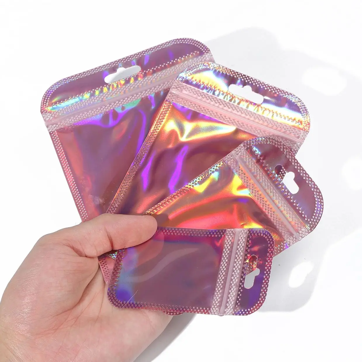 Transparent Iridescent Ziplock Bag Laser Color Thicken Plastic Seal Bags For Charms Handicrafts Nail Jewelry Packaging 25pcs/bag