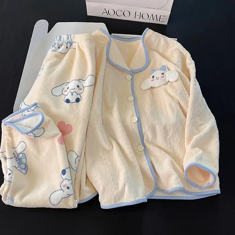 

Kawaii Sanrio Cinnamoroll Kuromi Pochacco Anime Cartoon Cute Pajamas Coral Plush Winter Thickened Warmth Can Be Outworn Home Fur