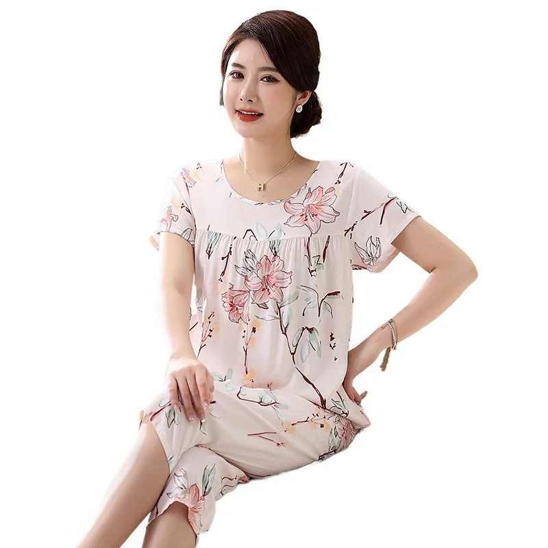 

Women Lace Cotton Pajama Sets Lounge Lady Summer Elegant Pijama Sleepwear Lounge Outfit Nightwear Feminino Pijamas Floral Women