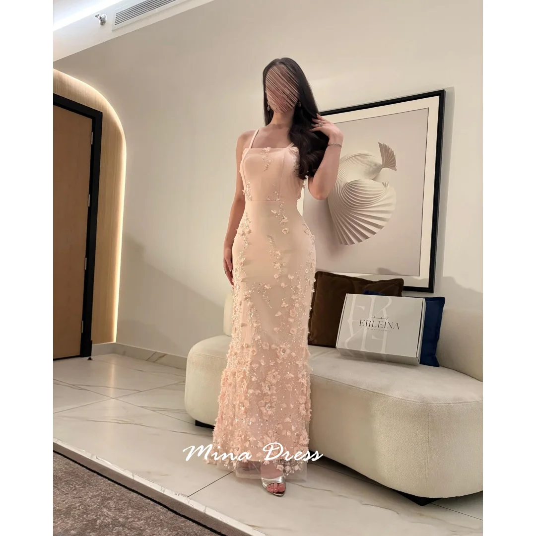 

Вечернее платье Mina с 3D цветами по индивидуальному заказу, роскошные элегантные вечерние платья, женские блестки. Широкие бретели с открытой спиной и без рукавов