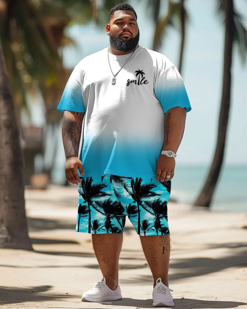 Biggmans T-Shirt Plus Size Set L-9Xl Voor Zomer Oversized Hawaii Pak Heren Relaxed Letter Brush Patroonprint Grote 7xl 8xl