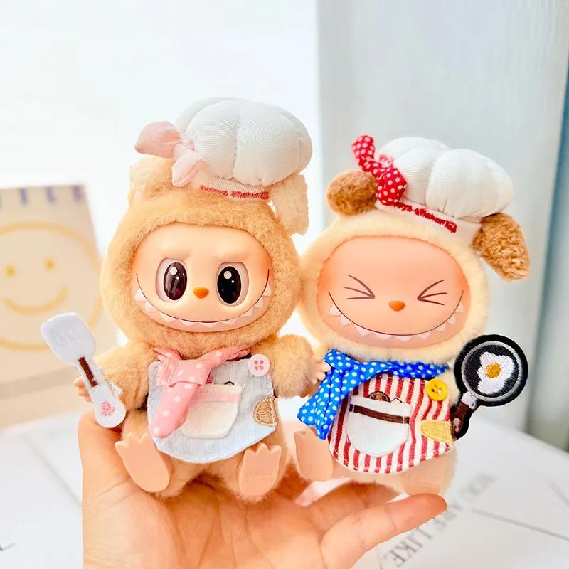 

Labubu Clothes For 15-17cm Mini Plush Idol Doll Chef Uniform Apron Hat Tie Cookware 4PCS/Pack Cosplay Decoration Kids Fans Gift