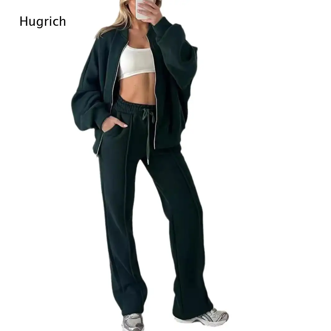 Women Zip Up Oversized Jacket Drawstring Wide Leg Pants Two Piece Tracksuit Casual Sweat Outfit view 4