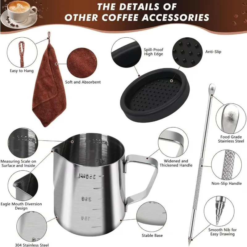 Stainless Steel Milk Frothing Pitcher Set-304 Grade Barista Steaming Cup with Measurement Scale, Commercial Coffee Latte Art Jug