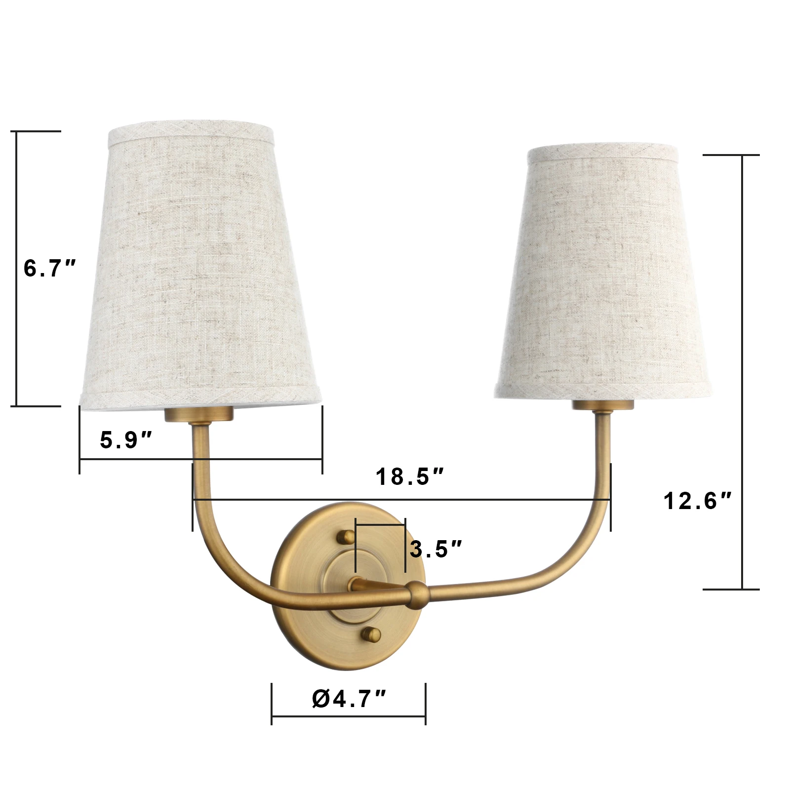 Phansthy Vintage Double Sconce Antique 2-Lights with Flared Funnel Linen Beige Fabric Shade