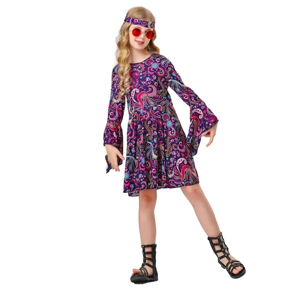 Kinderen Retro Disco Hippie Cosplay Meisjes Dansjurk Kostuum Kids Halloween Disco Podiumkostuums