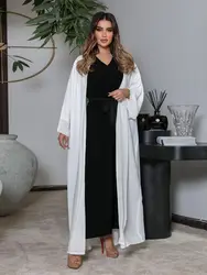 Kimono musulmán blanco de Ramadán para mujer, Abaya, Dubai, Turquía, Islam, Jalabiya árabe, ropa, bata larga, caftán musulmán