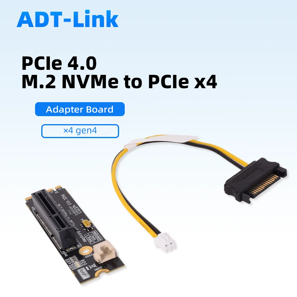 

ADT-Link M.2 Key-M To PCI-E 4.0 X4 X16 Slot Riser Card Adapter PCB Board Converter SATA Power Cord for Network SSD USB Adapter