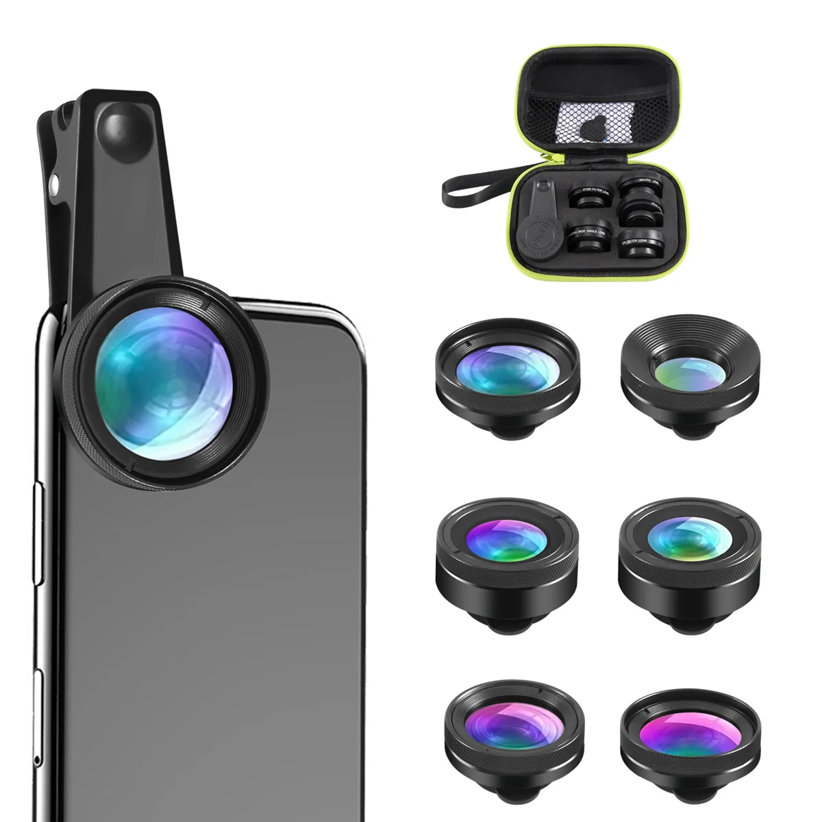 New 6In1 Kit Camera Lens Photographer Mobile Phone Lenses Kit Macro Wide Angle Fish Eye CPL Filter for Mi9