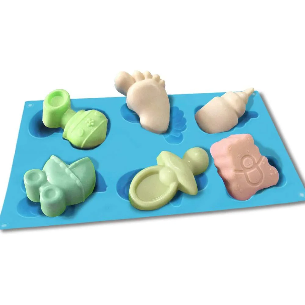 Molde de Silicona para Jabón con Diseño de Baby Shower, Molde de Fondant para Coche de Bebé, Biberón, Pies Pequeños, Oso y Chupete, Decoración de Pasteles, Chocolate