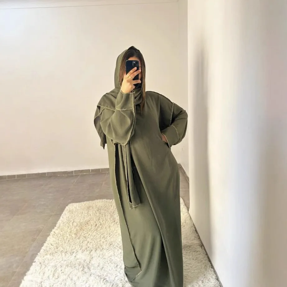 Eid Mubarak Donne Musulmane Abaya Vestito Sciarpa di Un Pezzo Arabo Dubai Abito Lungo Caftano Islam Abaya Ramadan Musulmane Femme Abiti