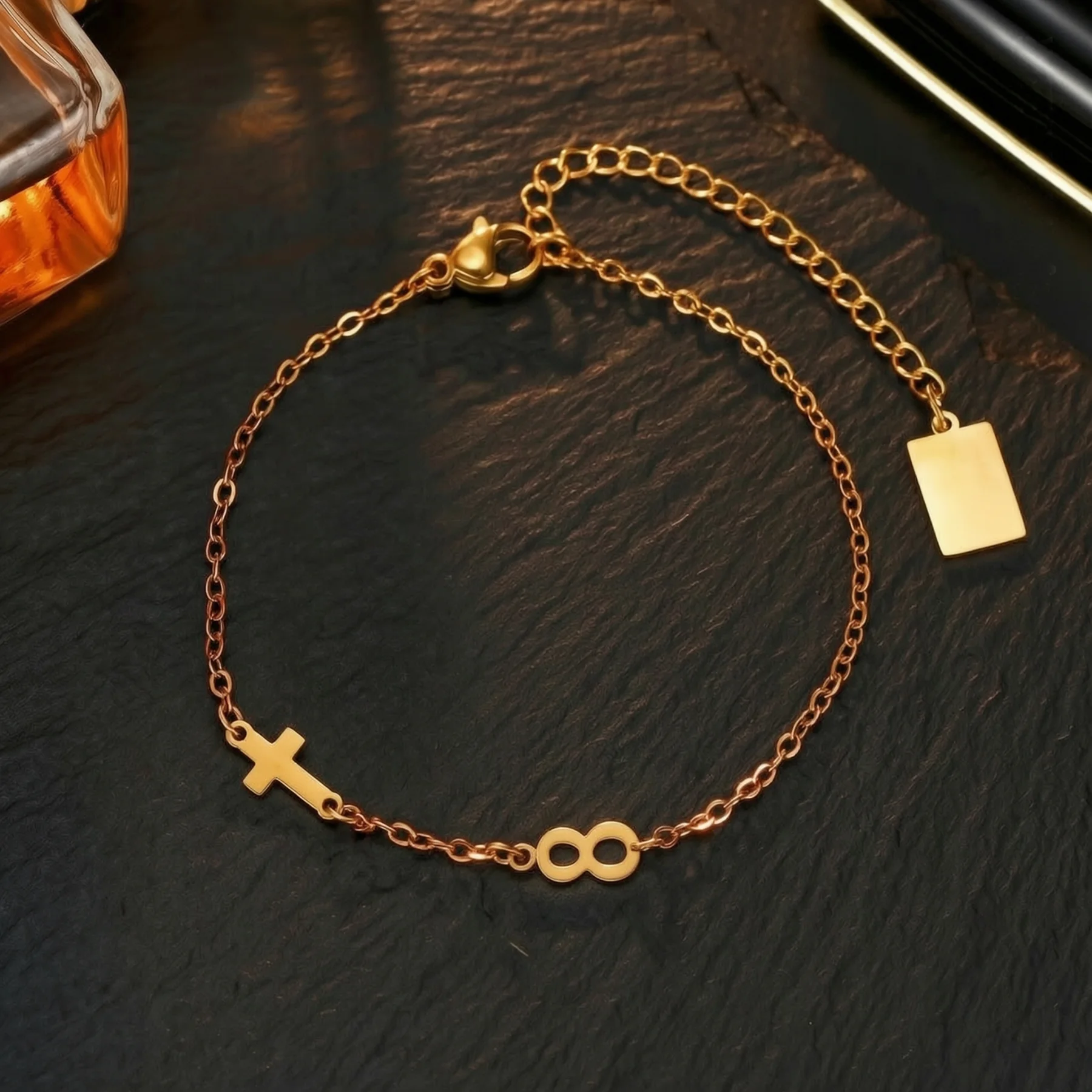 Custom Name Gold Plated Cross Bracelet for Women Stainless Steel Lucky Number Chain Ankle Bracelet Jewellery Gifts Dropshipping