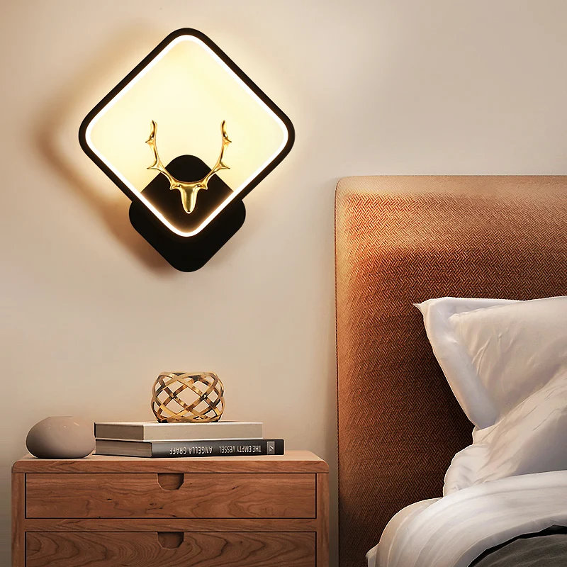 Nordic Wall Lamp Black White Deer Wall Lamp LED TV Wall Background Decorative Light Luxury Bedroom Bedside Lamps