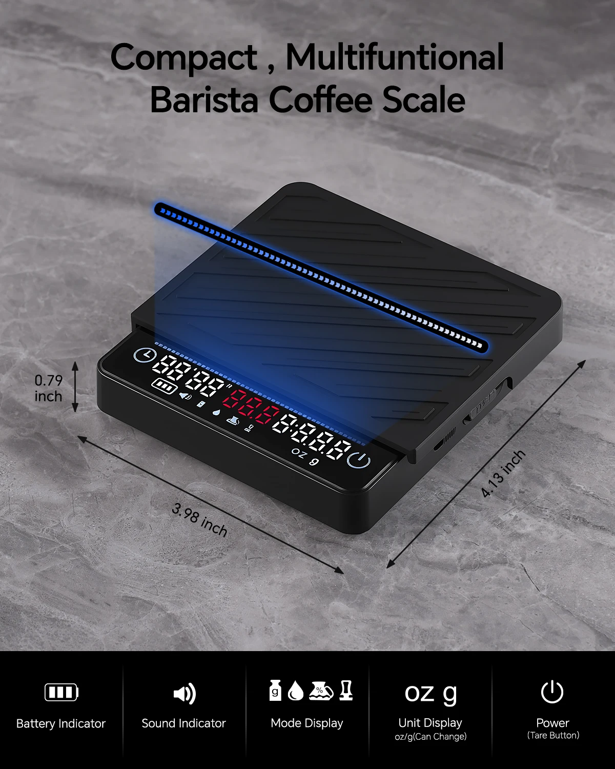 

Высокоточные цифровые мини-весы для кофе 0,1 г, диапазон измерения от 0,3 г до 2 кг, перезаряжаемые мини-весы для эспрессо со светодиодным дисплеем